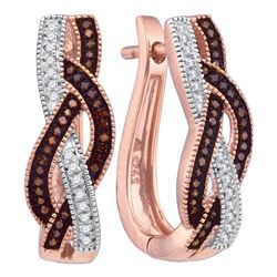 Round Red Color Enhanced Diamond Woven Hoop Earrings 1/4 Cttw 10kt Rose Gold