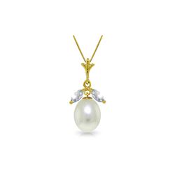 Genuine 4.5 ctw Pearl & Aquamarine Necklace 14KT Yellow Gold - REF-24T5A