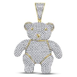 Mens Diamond Teddy Bear Charm Pendant 3-1/5 Cttw 10kt Yellow Gold