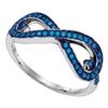 Image 1 : Blue Color Enhanced Diamond Infinity Love Woven Ring 1/3 Cttw 10k Yellow Gold