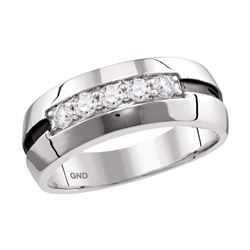 Mens Diamond Wedding Black Groove Band Ring 1/2 Cttw 10kt White Gold