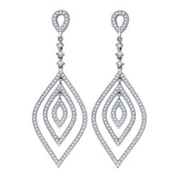 Diamond Oval Dangle Earrings 1-1/5 Cttw 14kt White Gold