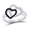 Image 1 : Round Black Color Enhanced Diamond Double Heart Ring 1/3 Cttw 14kt White Gold