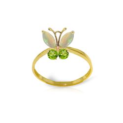 Genuine 0.70 ctw Opal & Peridot Ring 14KT Yellow Gold - REF-30H3X