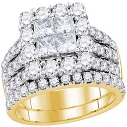 Diamond Cluster Bridal Wedding Engagement Ring 3.00 Cttw 14kt Yellow Gold