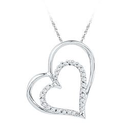 Diamond Double Heart Outline Pendant 1/8 Cttw 10kt White Gold