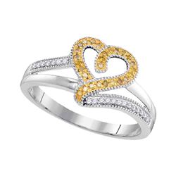 Round Yellow Color Enhanced Diamond Heart Ring 1/8 Cttw 10kt White Gold