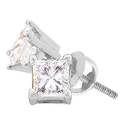 Unisex Diamond Solitaire Stud Earrings 3/4 Cttw 14kt White Gold