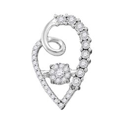 Diamond Moving Twinkle Cluster Heart Pendant 1/5 Cttw 10kt White Gold