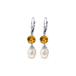 Genuine 11.10 ctw Pearl & Citrine Earrings 14KT White Gold - REF-26X6M