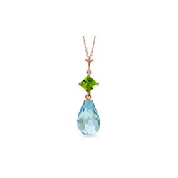 Genuine 5.5 ctw Blue Topaz & Peridot Necklace 14KT Rose Gold - REF-22N2R