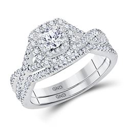 Diamond Bridal Wedding Engagement Ring Band Set 3/4 Cttw 14kt White Gold