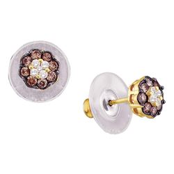 Round Brown Diamond Cluster Earrings 1/2 Cttw 14kt Yellow Gold