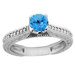 0.71 CTW Swiss Blue Topaz & Diamond Ring 14K White Gold - REF-53X2M