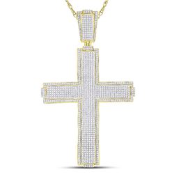 Mens Diamond Roman Cross Charm Pendant 2-1/2 Cttw 10kt Yellow Gold