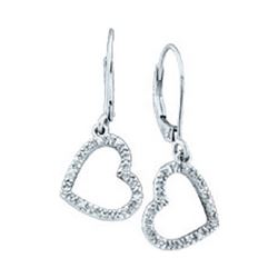 Diamond Heart Dangle Earrings 1/20 Cttw 10kt White Gold