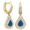 Image 1 : Round Blue Color Enhanced Diamond Teardrop Dangle Earrings 1/2 Cttw 10kt Yellow Gold