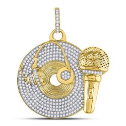 Mens Diamond Recording Artist Mic Record Charm Pendant 3.00 Cttw 10kt Yellow Gold