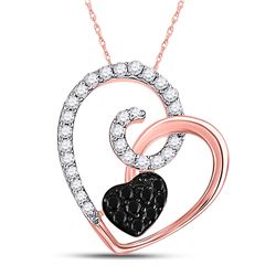 Round Black Color Enhanced Diamond Heart Pendant 1/4 Cttw 10kt Rose Gold