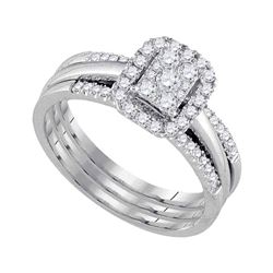 Diamond Cluster Bridal Wedding Engagement Ring Band Set 1/2 Cttw 10kt White Gold