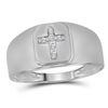 Image 1 : Mens Diamond Brushed Matte Cross Band Ring 1/20 Cttw 10kt White Gold