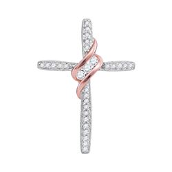 Round 3-Stone Diamond Rose-tone Cross Pendant 1/5 Cttw 10kt White Gold