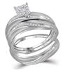 Image 1 : His & Hers Diamond Cluster Matching Bridal Wedding Ring Band Set 1/5 Cttw 10kt White Gold