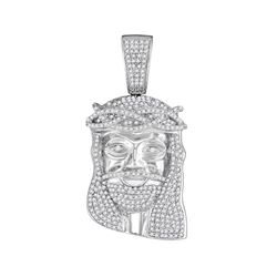 Mens Diamond Jesus Head Messiah Charm Pendant 1-1/5 Cttw 10kt White Gold