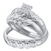 Image 1 : His & Hers Diamond Cluster Matching Bridal Wedding Ring Band Set 1/10 Cttw 10kt White Gold