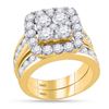 Image 1 : Diamond Square Cluster Bridal Wedding Engagement Ring Band Set 4-1/4 Cttw 14kt Yellow Gold
