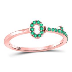 Round Emerald Key Stackable Band Ring 1/5 Cttw 10kt Rose Gold