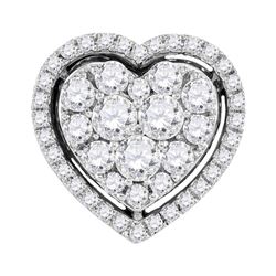 Diamond Frame Heart Cluster Pendant 1.00 Cttw 10kt White Gold