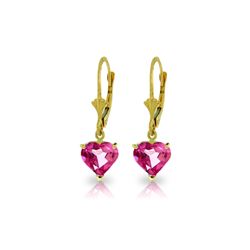 Genuine 3.25 ctw Pink Topaz Earrings 14KT Yellow Gold - REF-29A2K