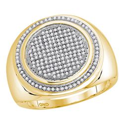 Mens Round Pave-set Diamond Circle Frame Cluster Ring 1/2 Cttw 10kt Yellow Gold