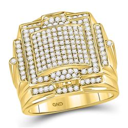 Mens Diamond Square Big Look Cluster Ring 1-1/2 Cttw 10kt Yellow Gold