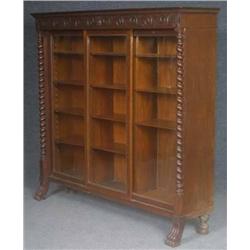 VICTORIAN CARVED OAK TRIPLE DOOR SLIDIN