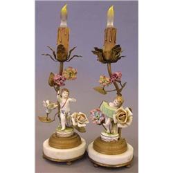 PAIR OF FRENCH PORCELAIN BOUDOIR LAMPS 