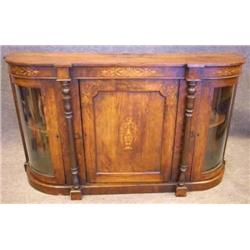 EDWARDIAN BURL WALNUT CURVED GLASS PARL