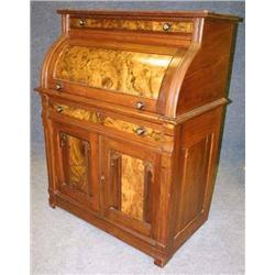 VICTORIAN EASTLAKE BURL WALNUT CYLINDER