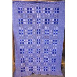 BLUE AND WHITE CHECKER PATTERN COVERLET