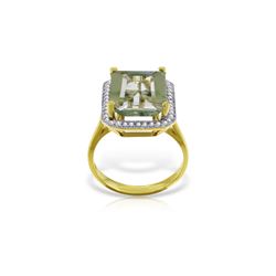 Genuine 5.8 ctw Green Amethyst & Diamond Ring 14KT Yellow Gold - REF-82P2H