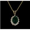 Image 2 : 3.10 ctw Emerald and Diamond Pendant With Chain - 14KT Yellow Gold