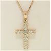 Image 2 : 14k Rose Gold 0.75 ctw Round Brilliant Diamond Petite Cross Pendant w/ 16" Chain