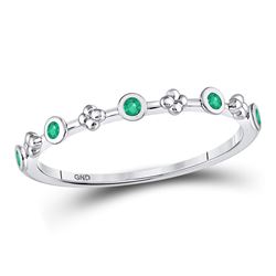 Round Emerald Dot Flower Stackable Band Ring 1/12 Cttw 10kt White Gold