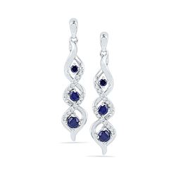 Round Lab-Created Blue Sapphire Cascade Dangle Earrings 1/2 Cttw 10kt White Gold