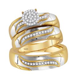 His & Hers Diamond Cluster Matching Bridal Wedding Ring Band Set 1/5 Cttw 10kt Two-tone Gold