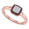 Image 1 : Round Red Color Enhanced Diamond Square Cluster Split-shank Ring 1/8 Cttw 10kt Rose Gold