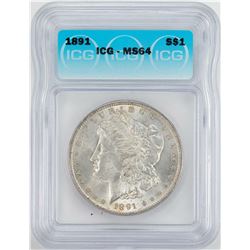 1891 $1 Morgan Silver Dollar Coin ICG MS64