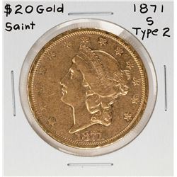 1871-S Type 2 $20 Liberty Head Double Eagle Gold Coin