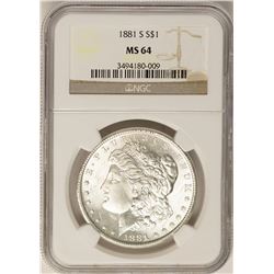 1881-S $1 Morgan Silver Dollar Coin NGC MS64